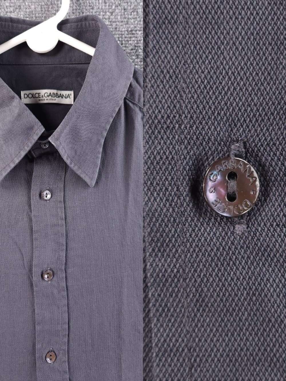 Dolce Gabbana Italy Point Cotton 17.5 Gray Men Solid Long Sleeve Button Up Shirt